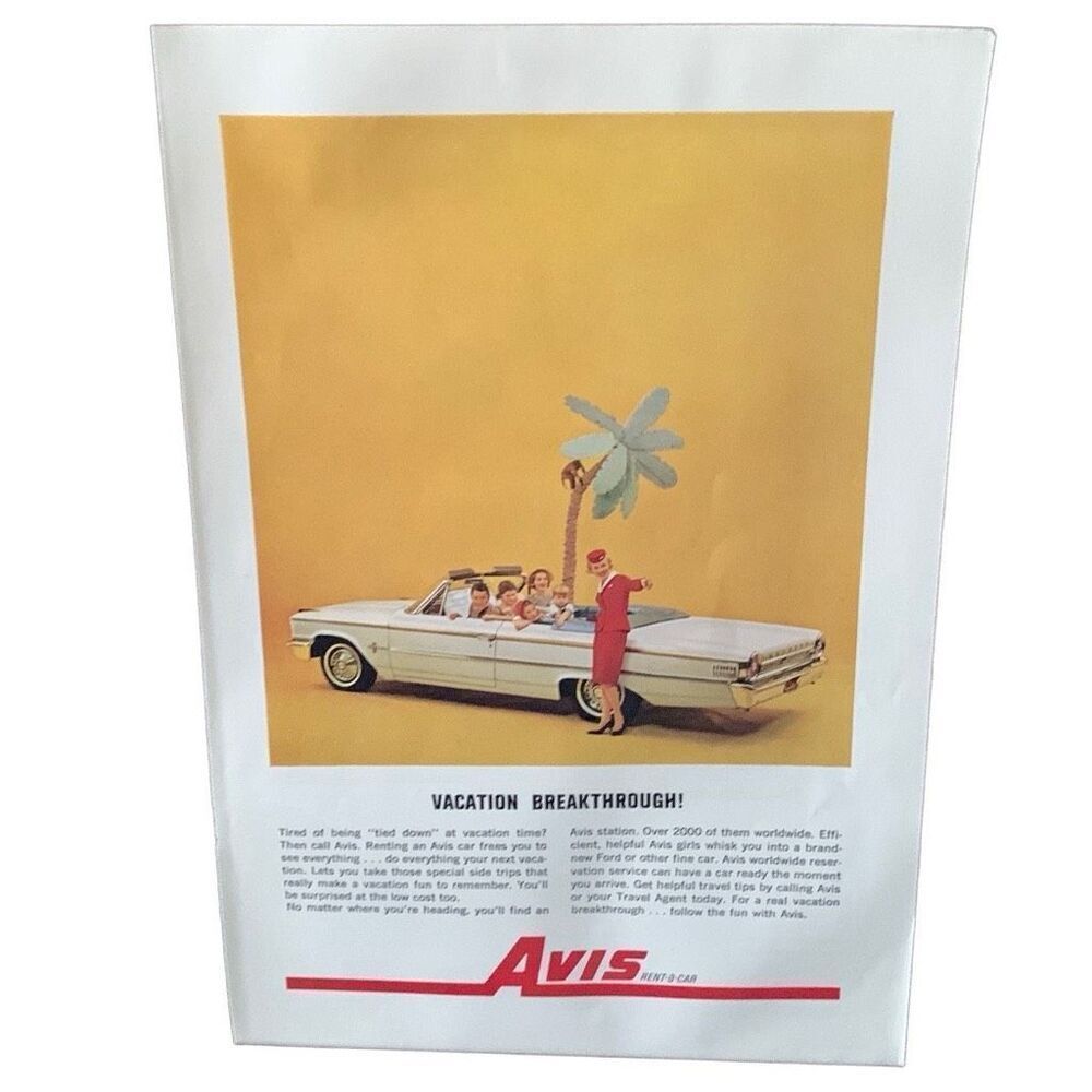 Vintage 1962 Avis Vacation Breakthrough Ad Advertisement